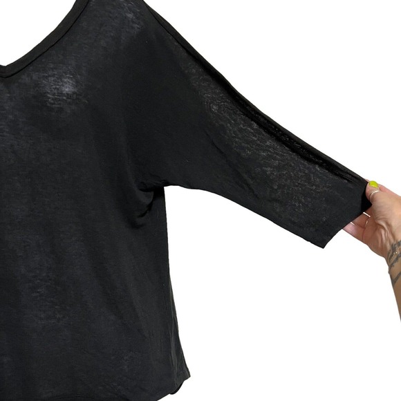 NWT Eyeshadow 2010's Black Sheer V-Neck Inset Panel 3/4 Sleeve T-Shirt - Large - Picture 2 of 8